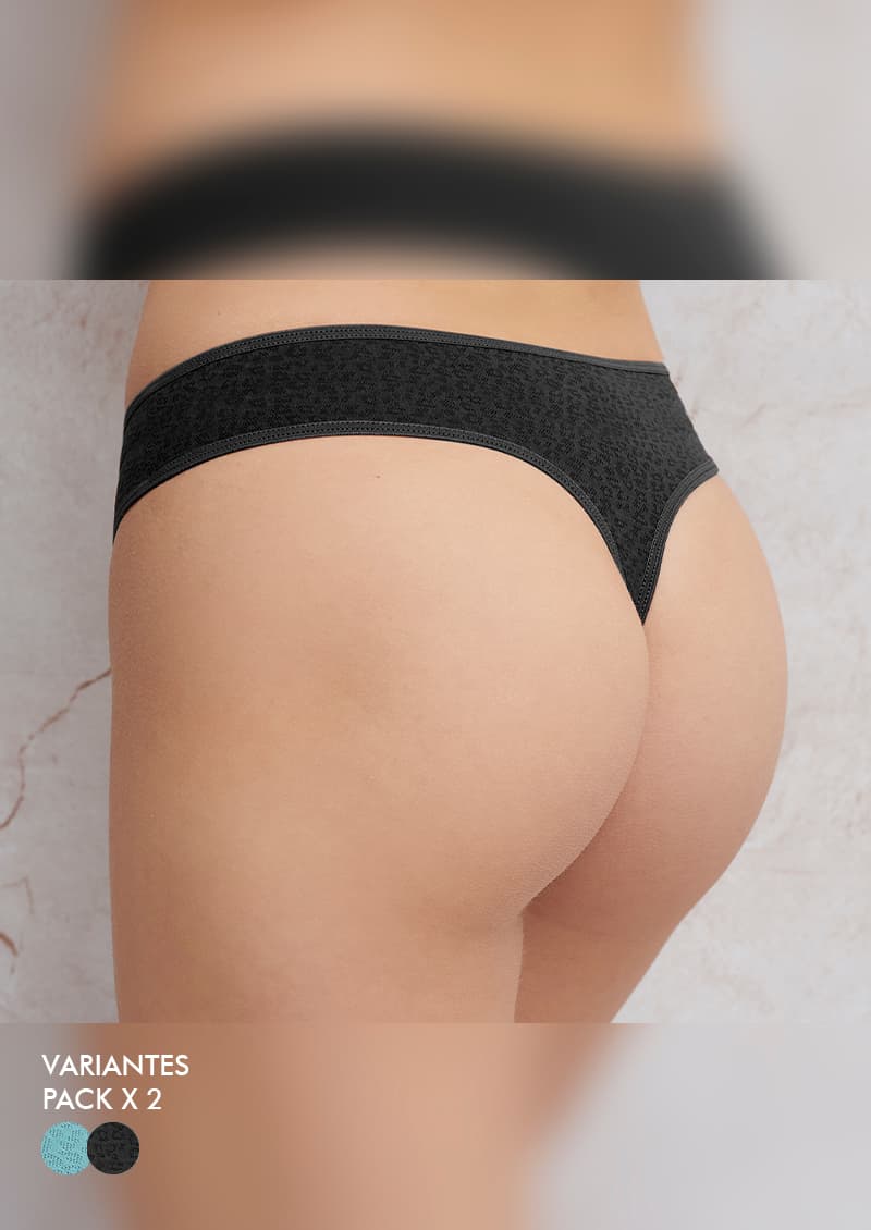 Culotte less jacquard leopard pack x2 negro y verde menta vista frontal - Marcela Koury