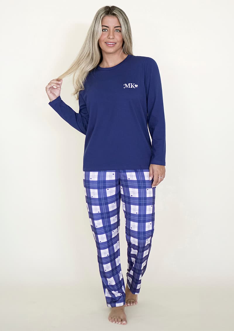 Conjunto pijama Clara rosa algodón jersey manga larga bordado vista frontal - Marcela Koury