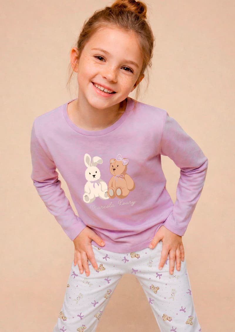 Pantalón estampado conjunto pijama nena Bianca chocolate primer plano - Marcela Koury
