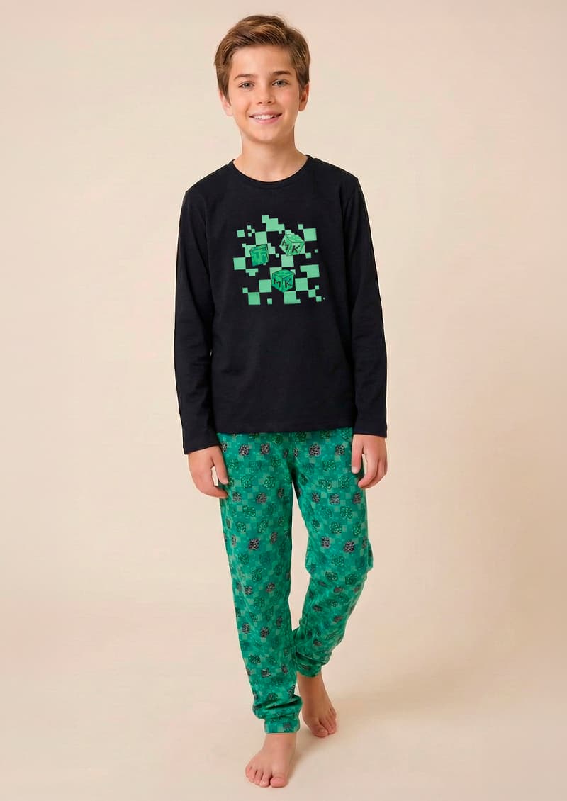 Pijama infantil Mateo detalle pantalón estampado algodón jersey suave - Marcela Koury