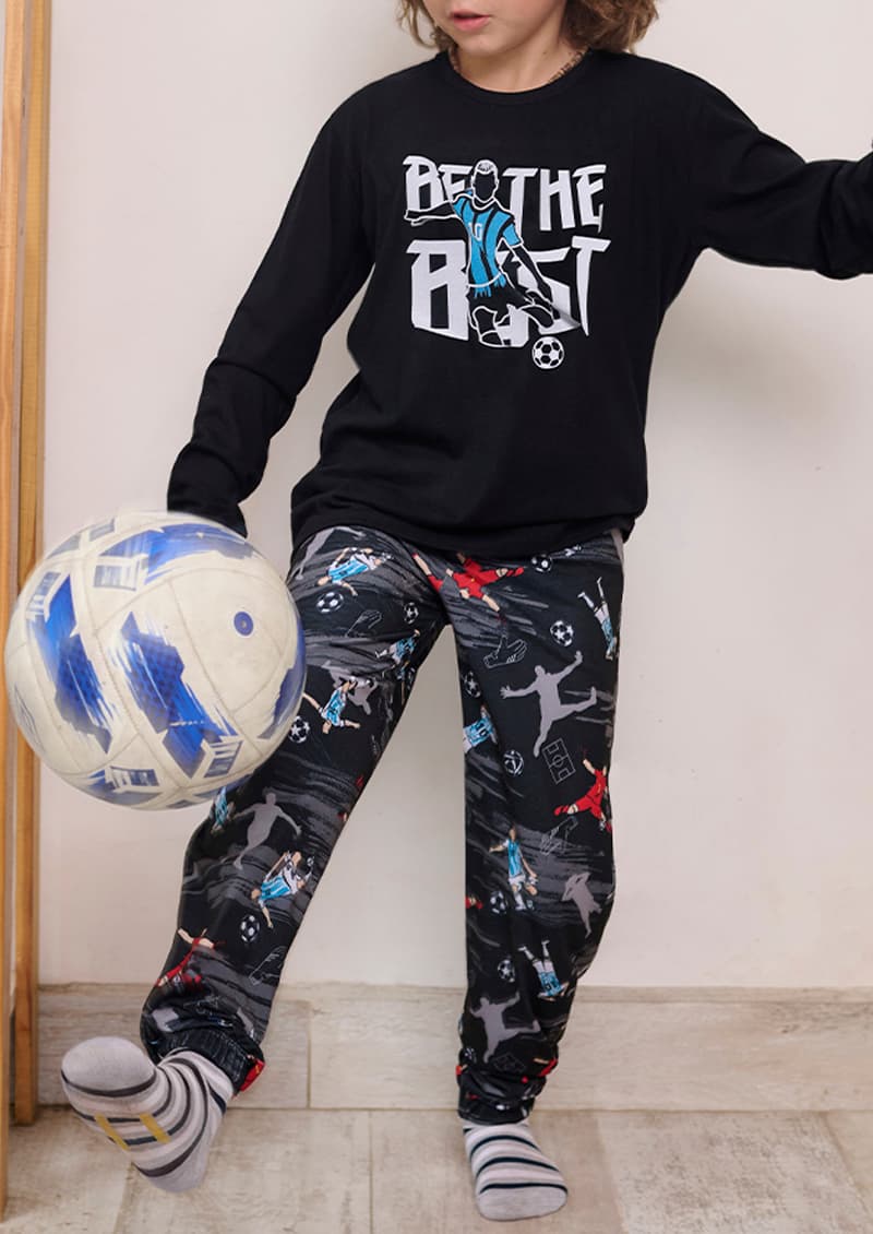 Pijama infantil manga larga jersey negro y azul francia - Marcela Koury