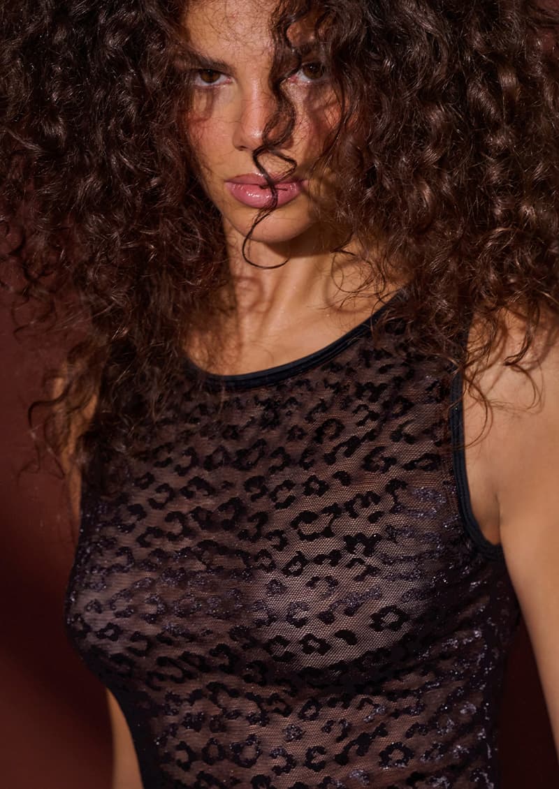 Body Natasha nougat encaje animal print detalle del encaje - Marcela Koury
