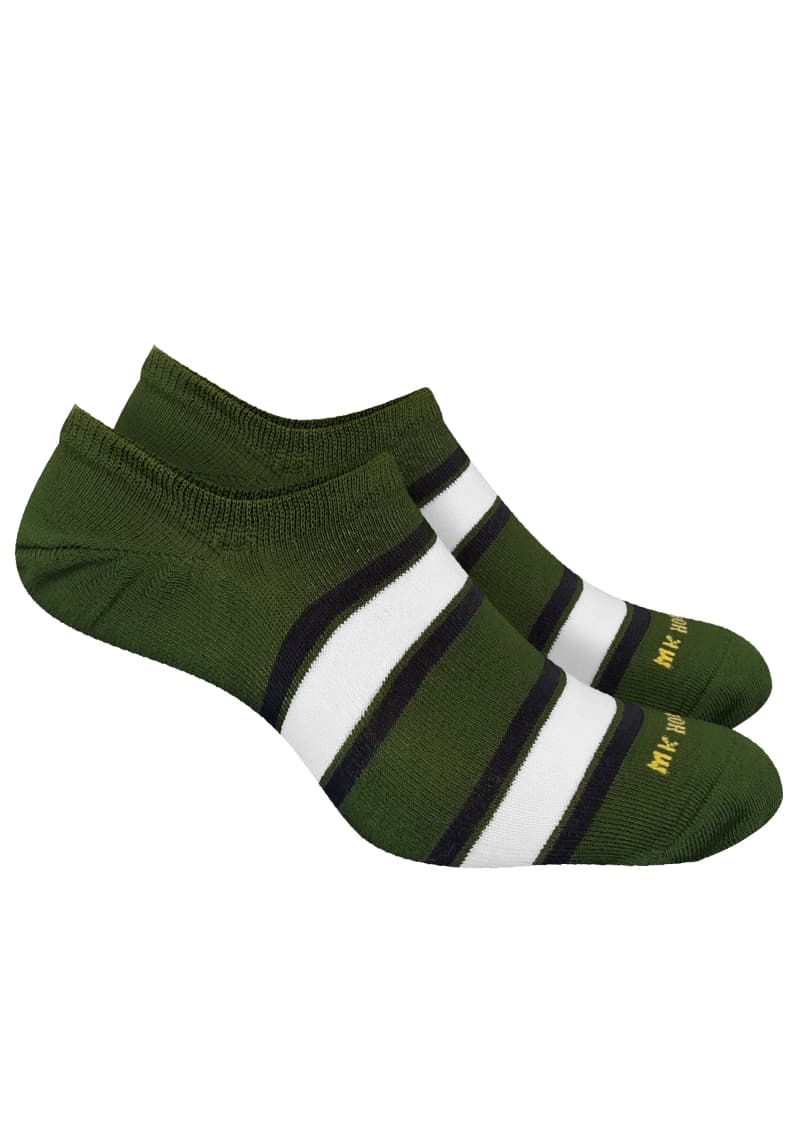 Detalle rayas anchas medias invisibles masculinas colores verde militar y negro - Marcela Koury