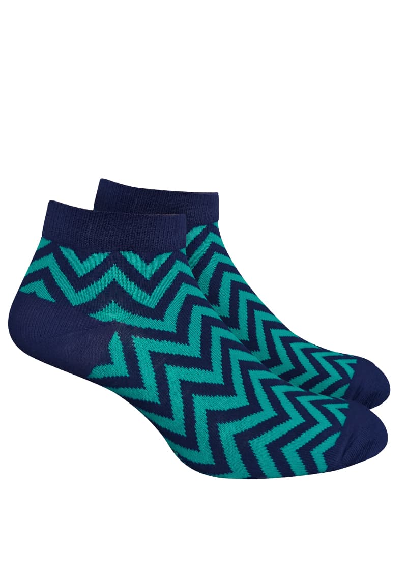Soquetes hombre azul marino patrón zig zag algodón vista frontal - Marcela Koury