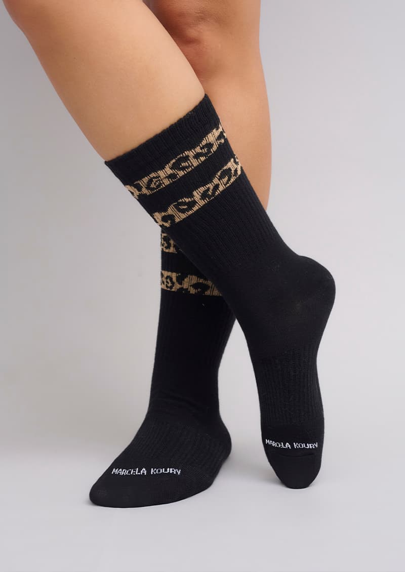 Medias 1/2 caña algodón estampado doble leopard negro vista frontal - Make You