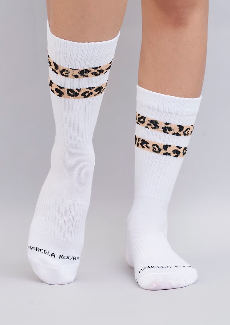 Medias 1/2 caña Double Leopard blanco y negro talle único - Make You
