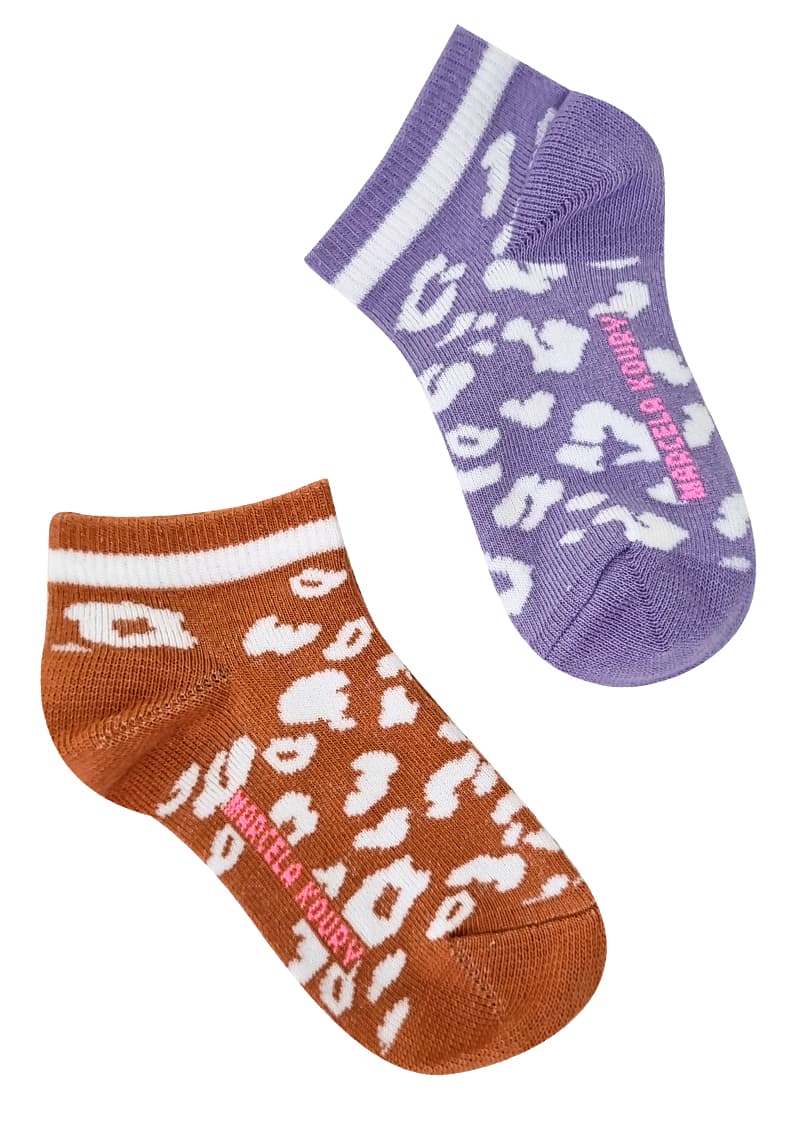 Soquetes infantiles jaguar animal print algodón camel vista frontal - Marcela Koury