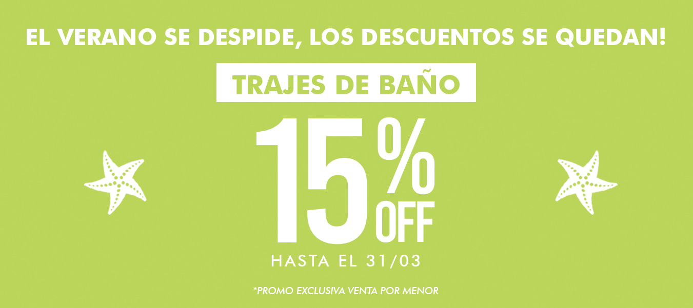 -El verano se despide, los descuentos quedan. 15% off en trajes de baño